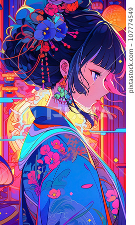 手绘卡通动漫唯美的中国古装女孩插画 107774549