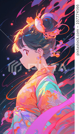 手绘卡通动漫唯美的中国古装女孩插画 107774566