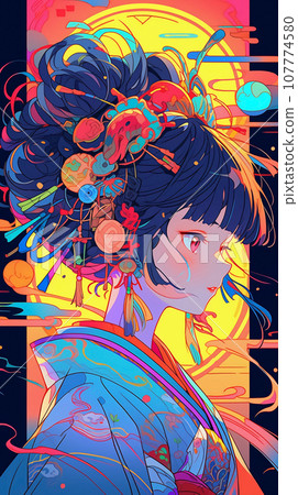 手绘卡通动漫唯美的中国古装女孩插画 107774580