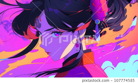 手绘卡通动漫唯美的中国古装女孩插画 107774585