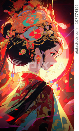 手绘卡通动漫唯美的中国古装女孩插画 手绘卡通动漫唯美的中国古装女孩插画 107774593