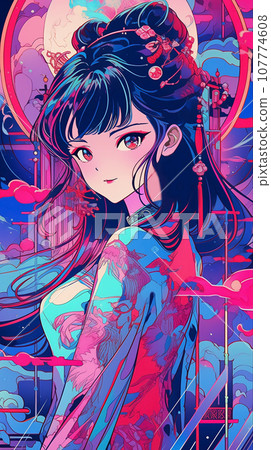 手绘卡通动漫唯美的中国古装女孩插画 107774608