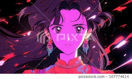 手绘卡通动漫唯美的中国古装女孩插画 107774614