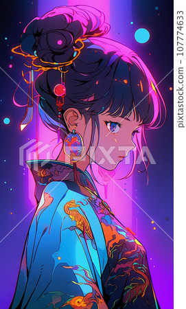 手绘卡通动漫唯美的中国古装女孩插画 107774633