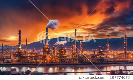 Industrial view at oil refinery plant form industry zone with cloudy sky Industrial view at oil refinery plant form industry zone with cloudy sky 107774673