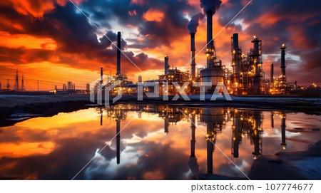 Industrial view at oil refinery plant form industry zone with cloudy sky 107774677