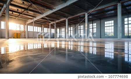 Industrial building or modern factory for manufacturing production plant or large warehouse, Polished concrete floor clean condition and space for industry product 107774698