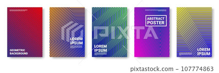 Abstract backgrounds. Color line patterns. Modern graphic design. Bright gradient flat texture. Geometric shape covers. Simple placard with diagonal elements. Vector minimal posters set Abstract backgrounds. Color line patterns. Modern graphic design. Bright gradient flat texture. Geometric shape covers. Simple placard with diagonal elements. Vector minimal posters set 107774863