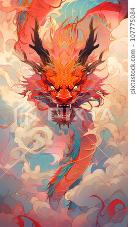 手绘卡通漫画中国神龙插画 手绘卡通漫画中国神龙插画 107775084