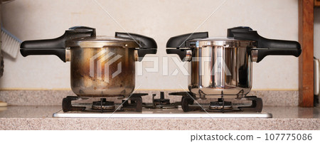 Worn out pressure cooker and new pressure cooker Worn out pressure cooker and new pressure cooker 107775086