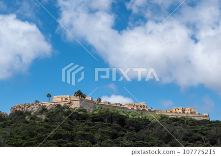 Malta, Gozo, Gozo, Malta, May 3, 2023. Fort Chambray is a coastal fortification located on a promontory overlooking the port of Mgarr. Malta, Gozo, Gozo, Malta, May 3, 2023. Fort Chambray is a coastal fortification located on a promontory overlooking the port of Mgarr. 107775215