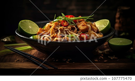 Thai traditional food, Pad thai, dry noodle, street food, best delicious, dark food photography Thai traditional food, Pad thai, dry noodle, street food, best delicious, dark food photography 107775470