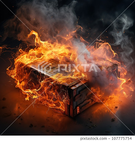 Burning electric car battery, ecology issue Burning electric car battery, ecology issue 107775754