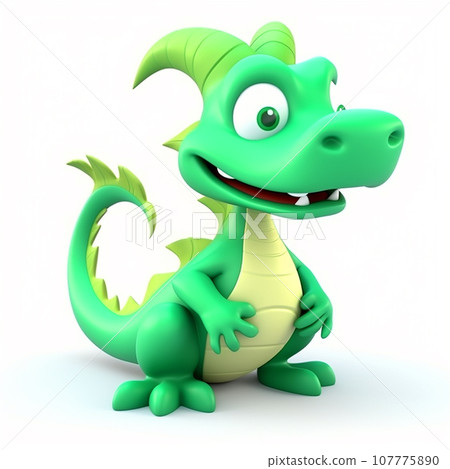 Green dragon, symbol of new year 2024, chinese new year, funny cute cartoon 3d illustration on white background, creative avatar 107775890