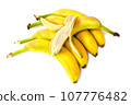 Several bananas isolated on a white background. 107776482