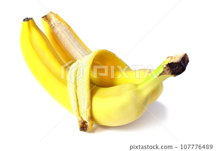 Two bananas hugging isolated on white background. Two bananas hugging isolated on white background. 107776489