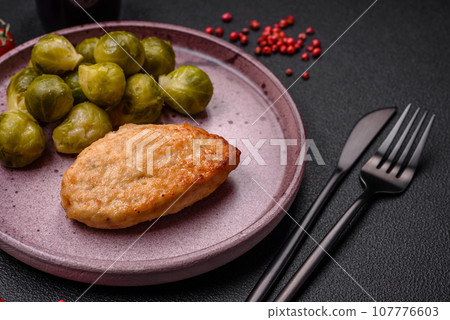 Delicious fresh fried vegetarian soybean cutlet with salt, spices and herbs 107776603