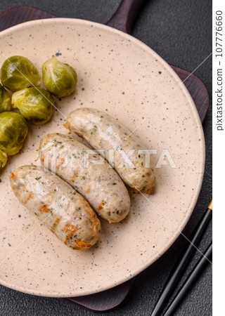 Sausages vegetable protein seitan meatless soy wheat classic taste vegetarian or vegan snack 107776660
