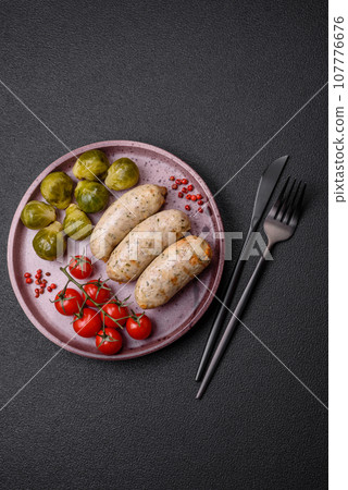 Sausages vegetable protein seitan meatless soy wheat classic taste vegetarian or vegan snack 107776676