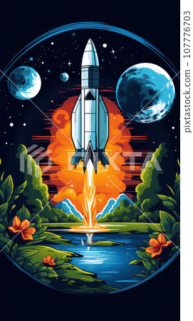 Spaceship rocket flies in space Spaceship rocket flies in space 107776703