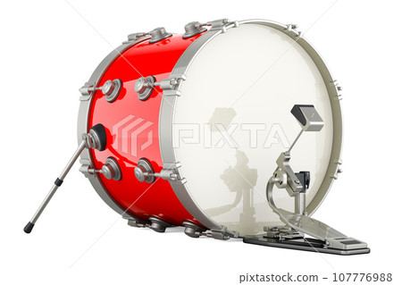 Bass Drum with bass drum pedal, 3D rendering Bass Drum with bass drum pedal, 3D rendering 107776988