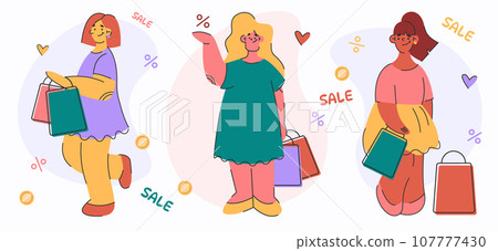 Girls with bags.Concept discount,black friday sale 107777430