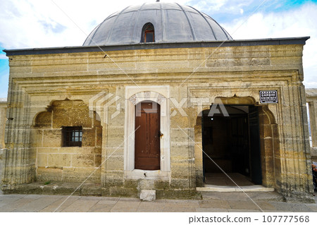 Buildings around the Selimiye Mosque, built by Mimar Sinan in 1575, Arasta Bazaar entrance, september 16 2023 Turkey Edirne 107777568