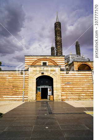 Buildings around the Selimiye Mosque, built by Mimar Sinan in 1575, Arasta Bazaar entrance, september 16 2023 Turkey Edirne Buildings around the Selimiye Mosque, built by Mimar Sinan in 1575, Arasta Bazaar entrance, september 16 2023 Turkey Edirne 107777570