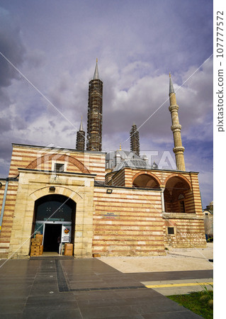Buildings around the Selimiye Mosque, built by Mimar Sinan in 1575, Arasta Bazaar entrance, september 16 2023 Turkey Edirne Buildings around the Selimiye Mosque, built by Mimar Sinan in 1575, Arasta Bazaar entrance, september 16 2023 Turkey Edirne 107777572