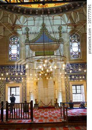 Selimiye Mosque interiors were built by Mimar Sinan in Edirne in 1575 during the Ottoman Empire. 09 August 2019 Turkey Edirne Selimiye Mosque interiors were built by Mimar Sinan in Edirne in 1575 during the Ottoman Empire. 09 August 2019 Turkey Edirne 107777591