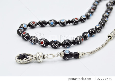 Black and silver beads sequenced, short rosary, tespih tesbih 107777670