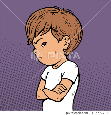 Offended little boy in a stubborn pose 107777705