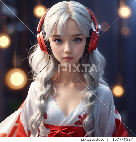 銀髮耳機藍眼美女 銀髮耳機藍眼美女 107778587