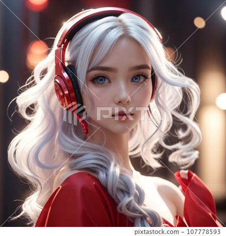 銀髮耳機藍眼美女 銀髮耳機藍眼美女 107778593