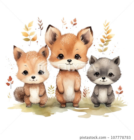 Cute woodland animals in watercolor style. isolated Cute woodland animals in watercolor style. isolated 107778783