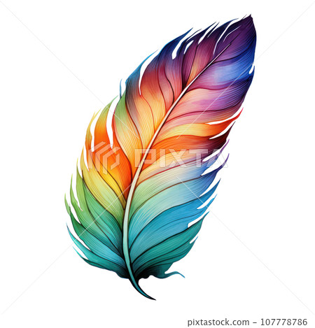 Colorful hand-painted feather isolated on white backgroud Colorful hand-painted feather isolated on white backgroud 107778786