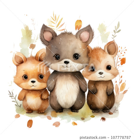 Cute woodland animals in watercolor style. isolated Cute woodland animals in watercolor style. isolated 107778787