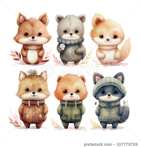 Cute woodland animals in watercolor style. isolated Cute woodland animals in watercolor style. isolated 107778789