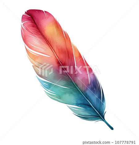 Colorful hand-painted feather isolated on white backgroud Colorful hand-painted feather isolated on white backgroud 107778791