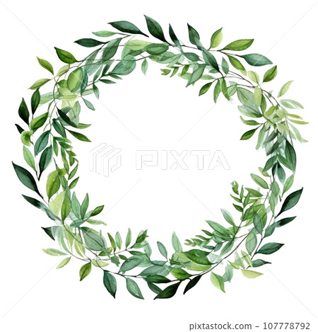 Green watercolor botanical leaves and branches frame Green watercolor botanical leaves and branches frame 107778792