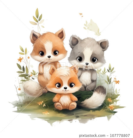 Cute woodland animals in watercolor style. isolated Cute woodland animals in watercolor style. isolated 107778807