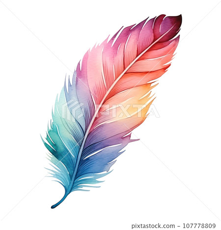 Colorful hand-painted feather isolated on white backgroud 107778809