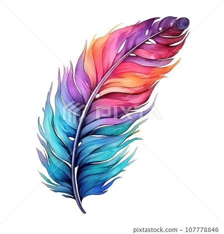 Colorful hand-painted feather isolated on white backgroud 107778846