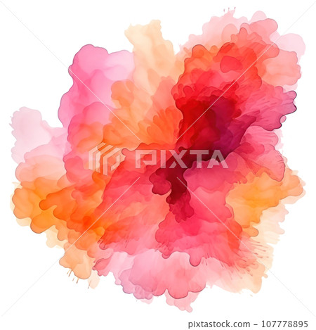 Pink and orange abstract watercolor shape isolated 107778895