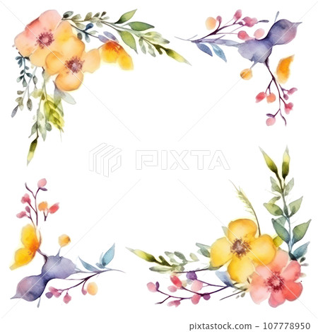watercolor spring frame isolated 107778950