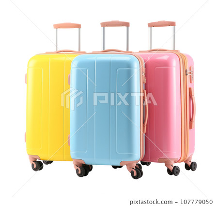 A group of colorful suitcases isolated 107779050