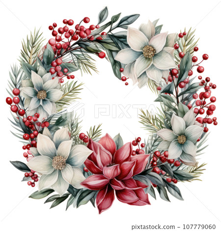 watercolor christmas circle frame isolated watercolor christmas circle frame isolated 107779060
