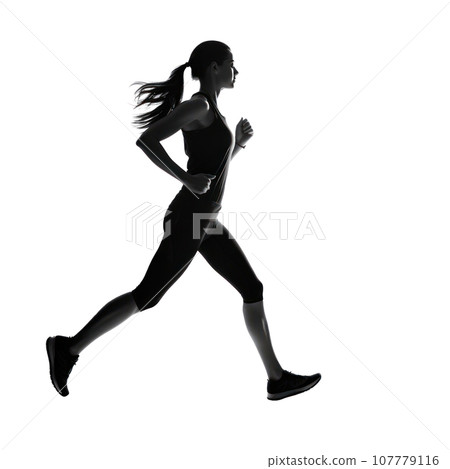 Sporty woman runner in silhouette on white background Sporty woman runner in silhouette on white background 107779116