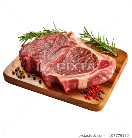 Fiorentina T-bone steak cut on wooden board isolated Fiorentina T-bone steak cut on wooden board isolated 107779123