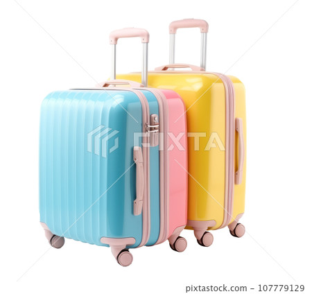 A group of colorful suitcases isolated 107779129